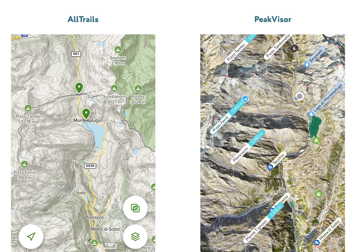 Mappe AllTrails vs Mappe 3D PeakVisor