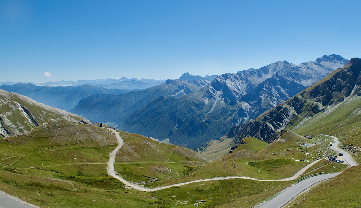 Summit of the Col Agnel, looking down the valley towards Italy