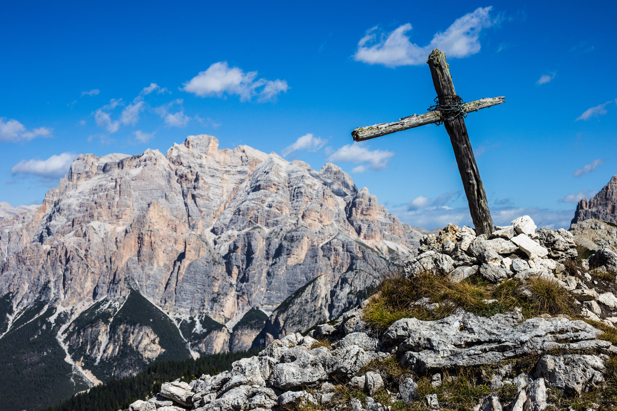 a WWI Cross in the Dolomites