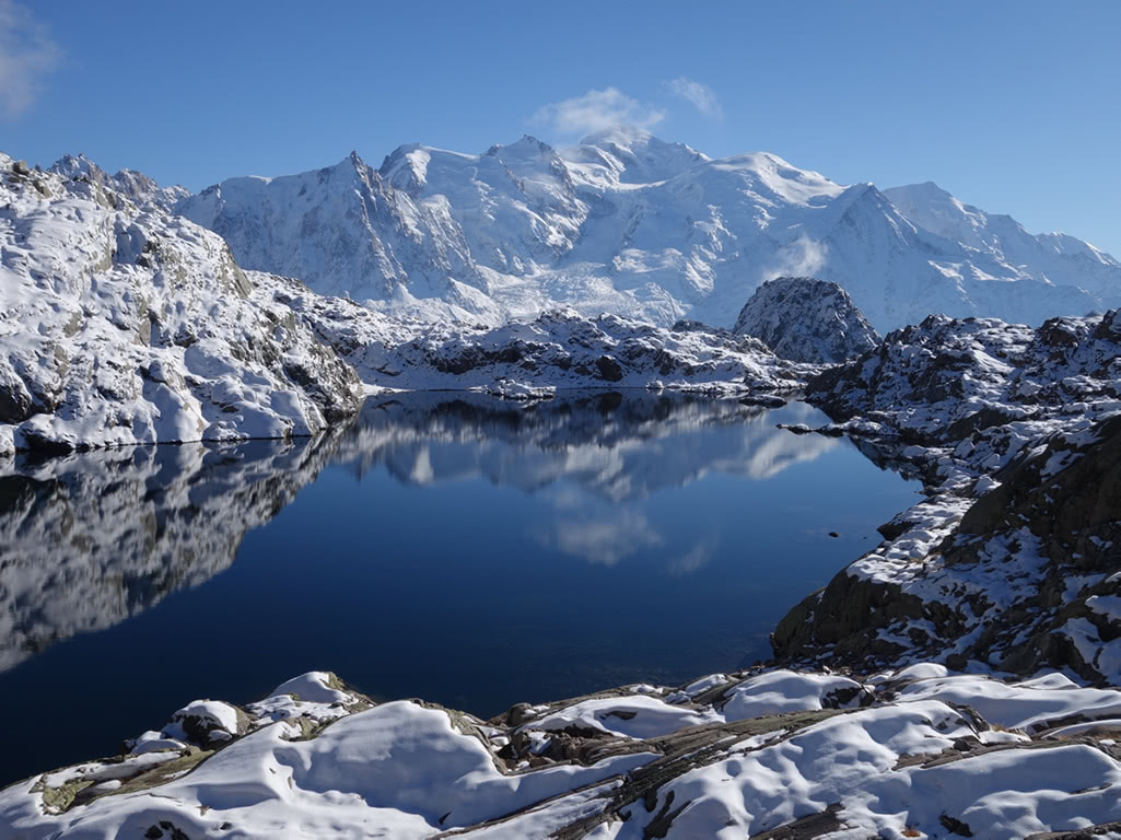 Mont Blanc reflected in the surface of Lac Noir