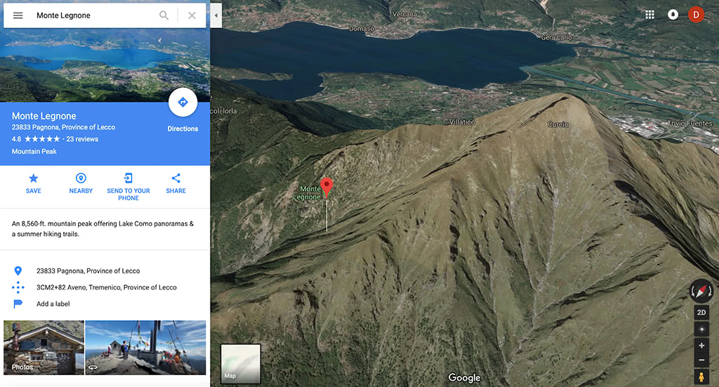 Monte Legnone, Italia – Vista 3D su Google Maps