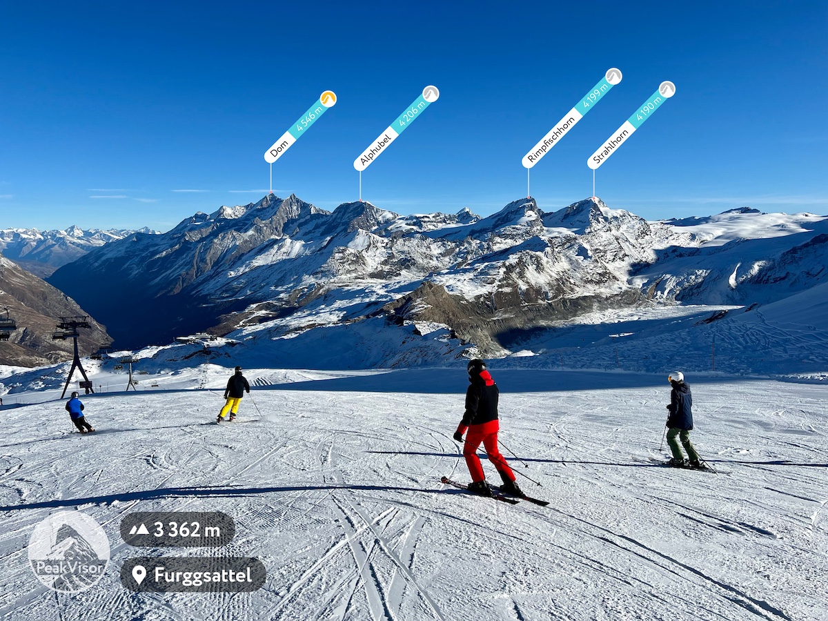 Sciare sullo Zermatt con la realtà aumentata di PeakVisor.