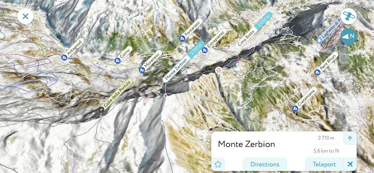 Captura de pantalla de detalles emergentes del Monte Zerbion