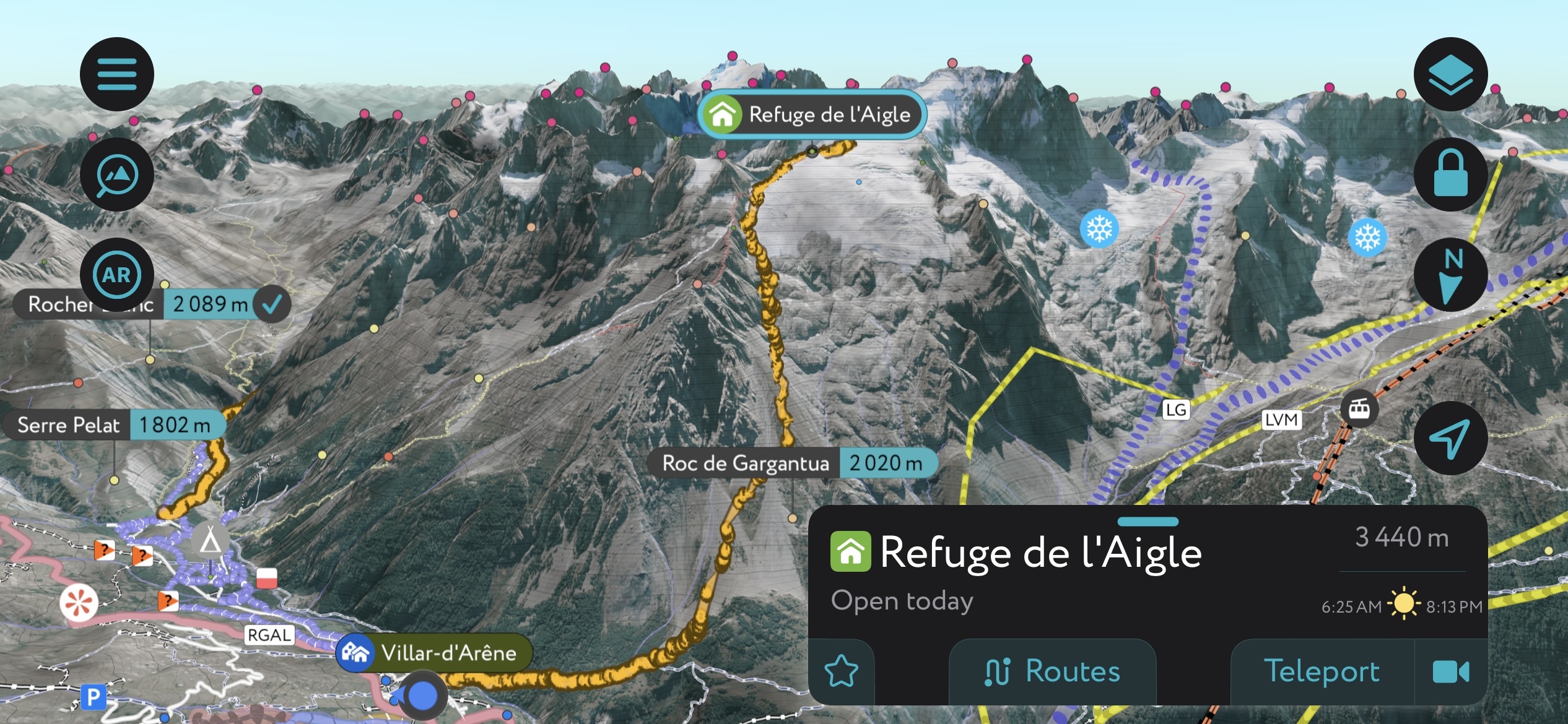 Our route up to the Aigle. It’s a straightforward route, so you don’t need to follow a GPS track. That said, locating the refuge in the storm would have been more difficult without the app. Refuge d’Aigle