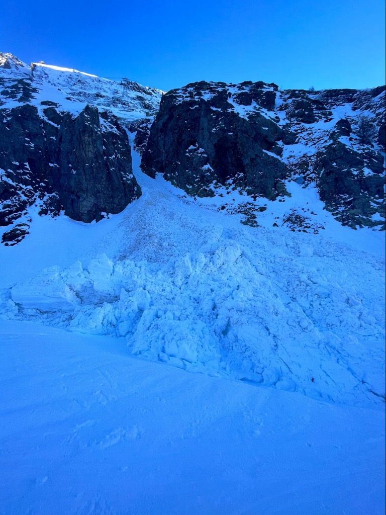 Avalanche debris at the bottom of a couloir. 	Photo: Sergei Poljak. Avalanche Safety