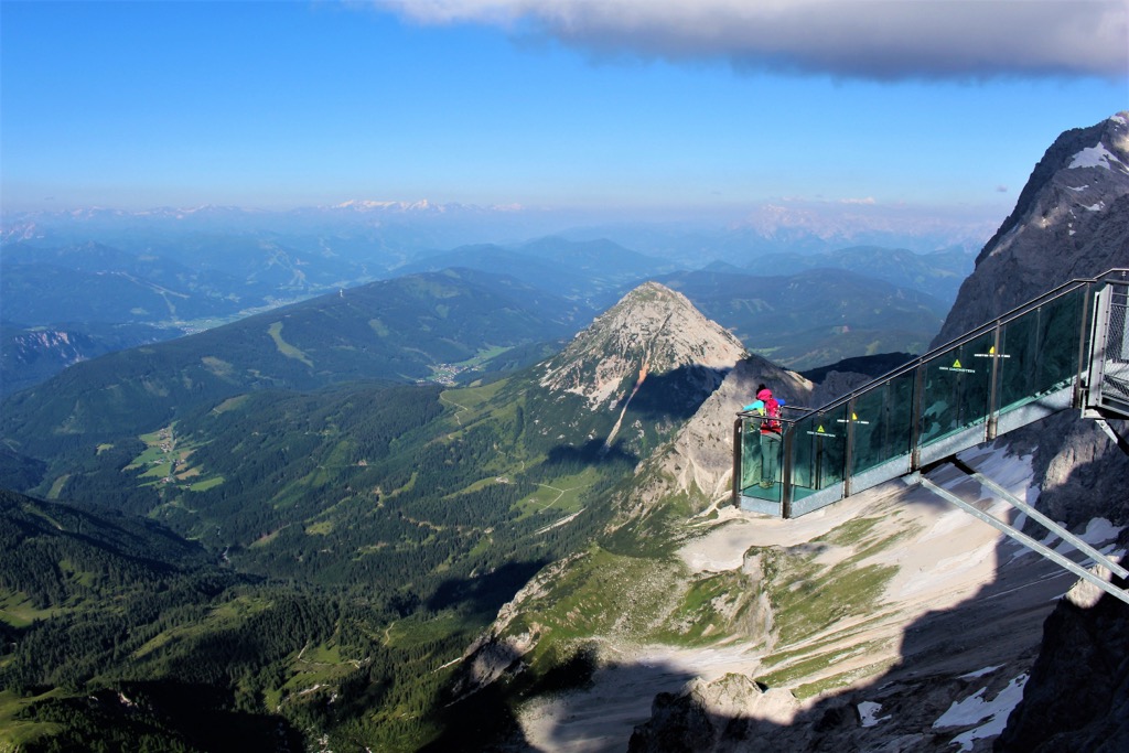 The Dachstein Skywalk observation deck during summer. Dachstein Mountains