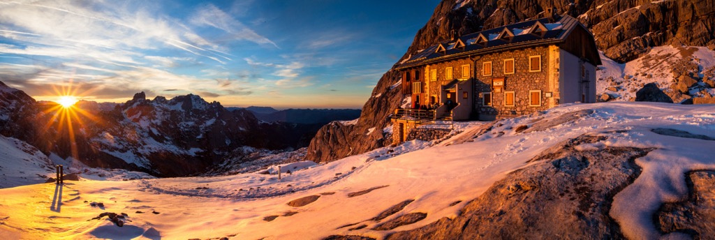 The Adamek Hut, one of the Alps’ most famed mountain refuges, offers a bastion of adventures ranging from idyllic hiking to powder skiing to mountaineering. Dachstein Mountains
