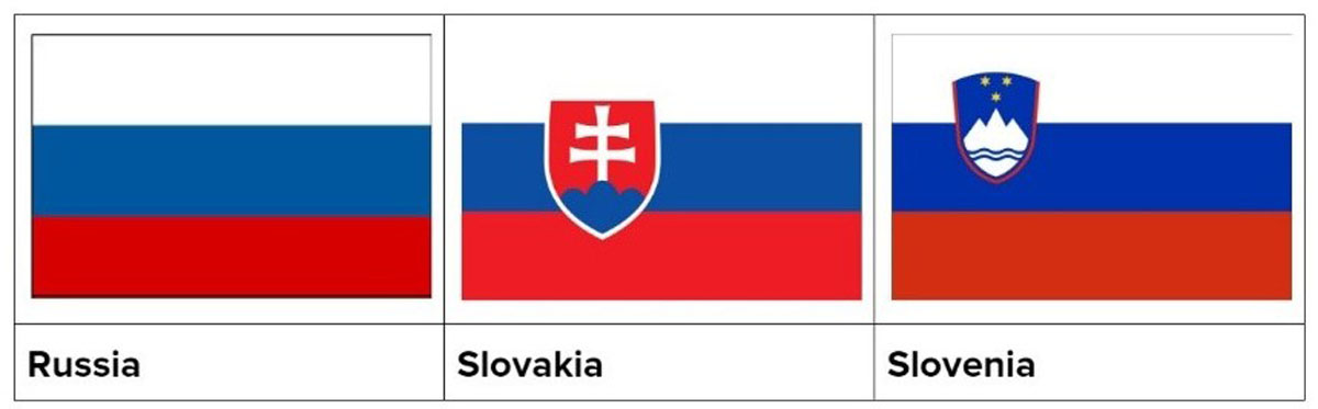 Flags of Russia, Slovakia and Slovenia