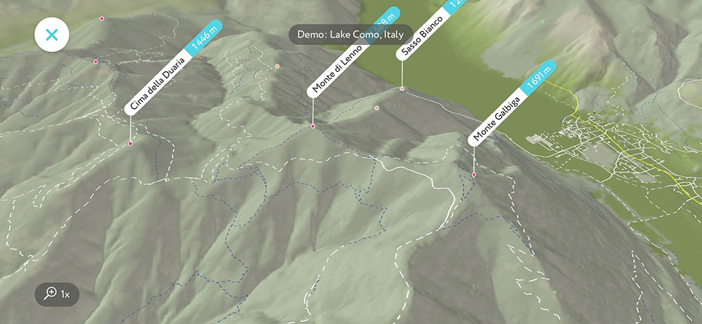 区隔科莫湖与卢加诺湖的山脊的 3D 地图