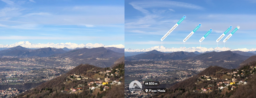 AR-Bild mit identifizierten Bergspitzen