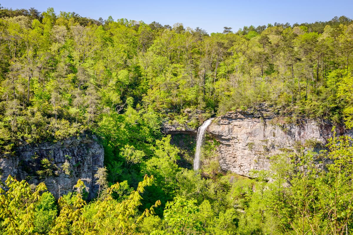 Waterfall off cliff at Little River Canyon National Preserve, Alabama