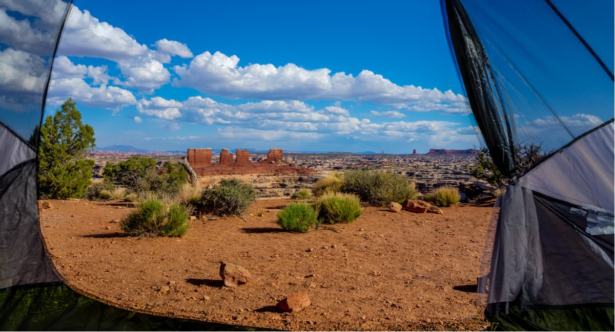 Magnificent view from tent at the Maze Overlook Trail