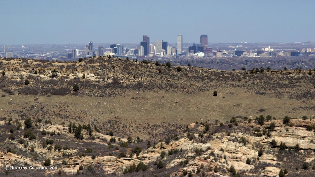 Downtown Denver from Plymouth Creek Trail. Deer Creek Canyon Park
