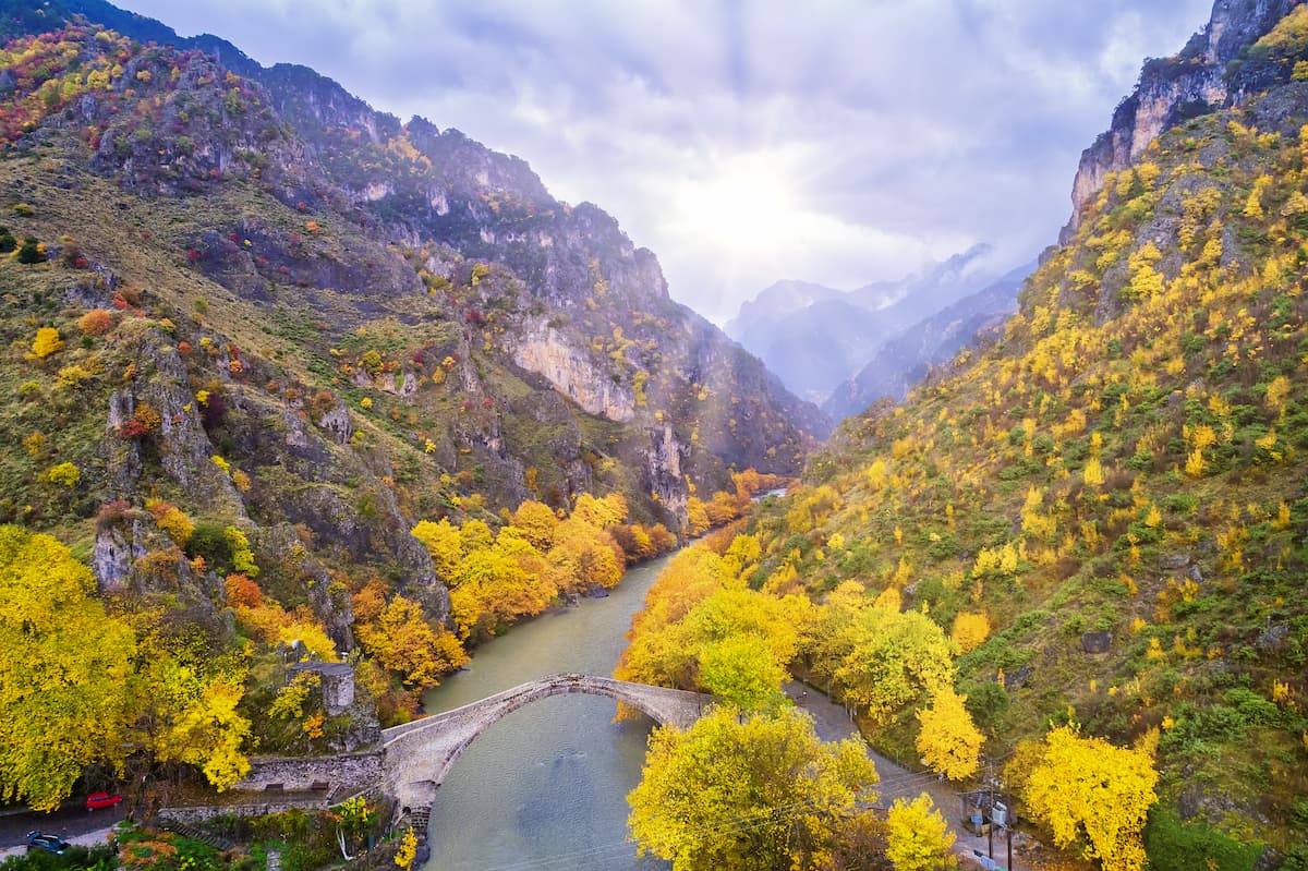 Konitsa stone bridge and Aoos River, Vikos-Aoös National Park, Greece
