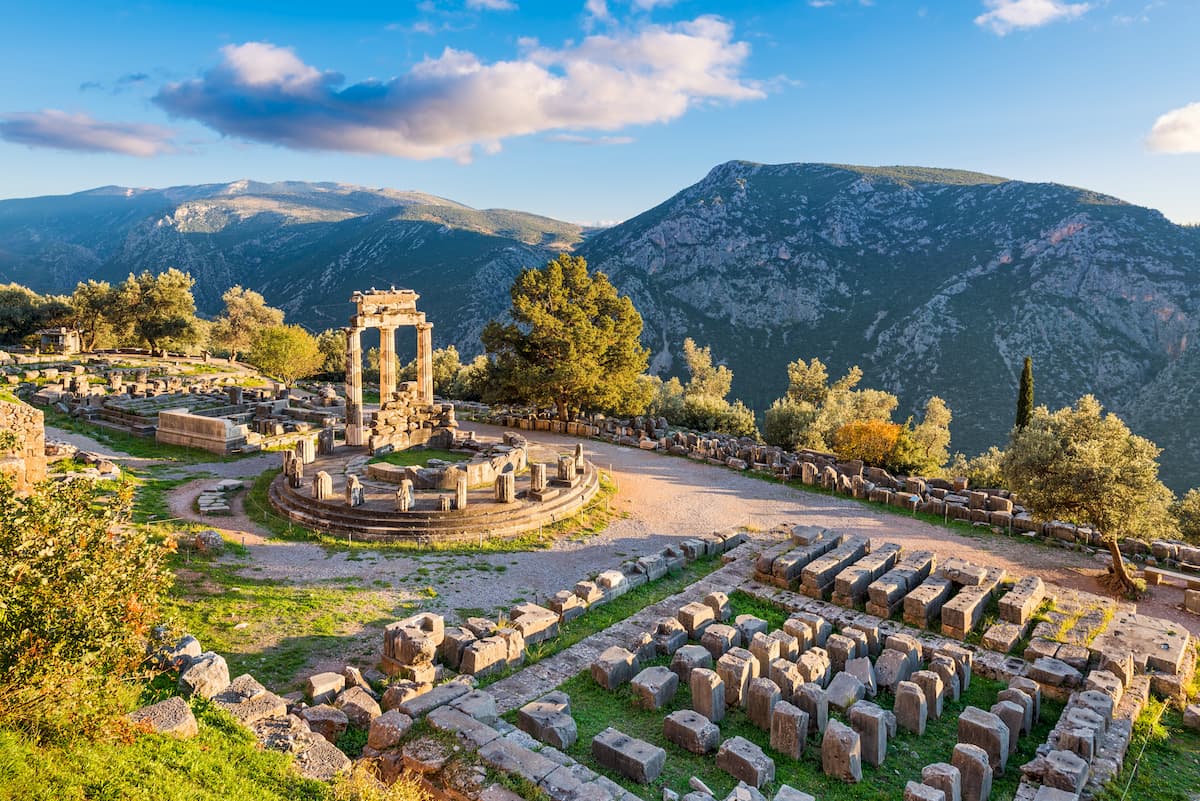 Temple to Athena Pronaia in Delphi. Greece