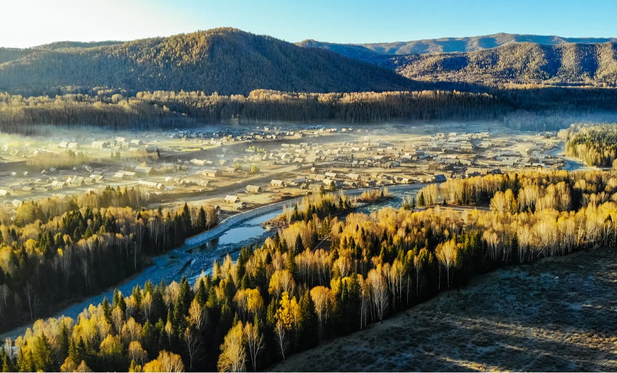 Hemu village when sunrise, Kanas Nature Reserve