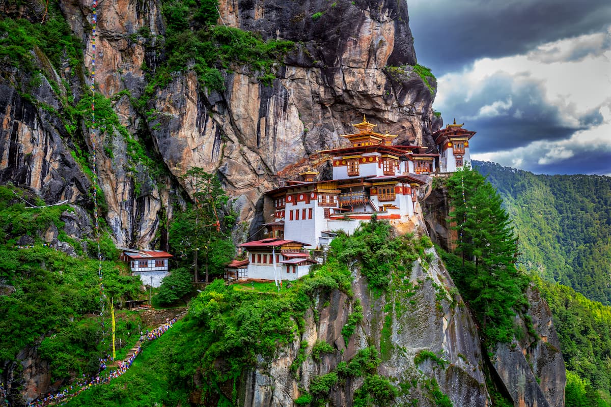 The sacred Buddhist monastery, known as Tiger's nest, Bhutan, Himalayas mountain range