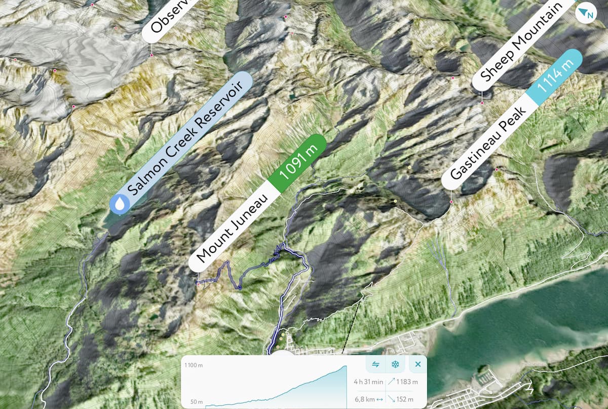 Mount Juneau Trail. PeakVisor 3d map