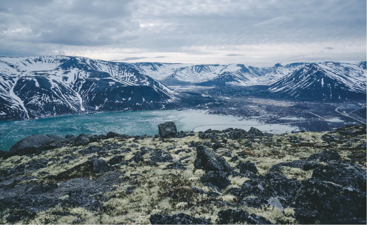 View of the snow-capped mountains from Mount Aykuaivenchorr