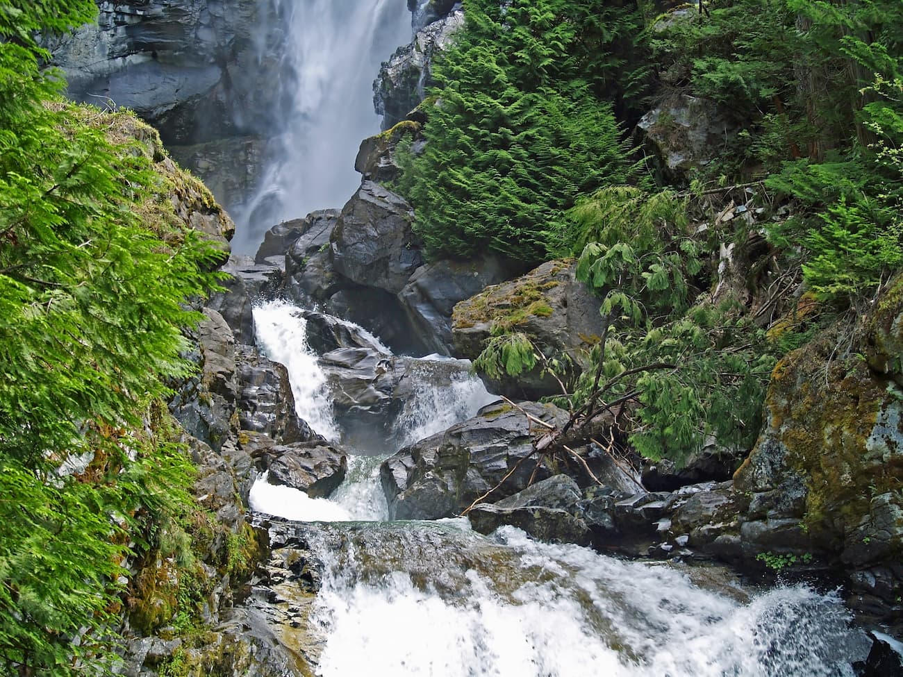 Waterfalls at Stehekin River. Lake Chelan National Recreation Area