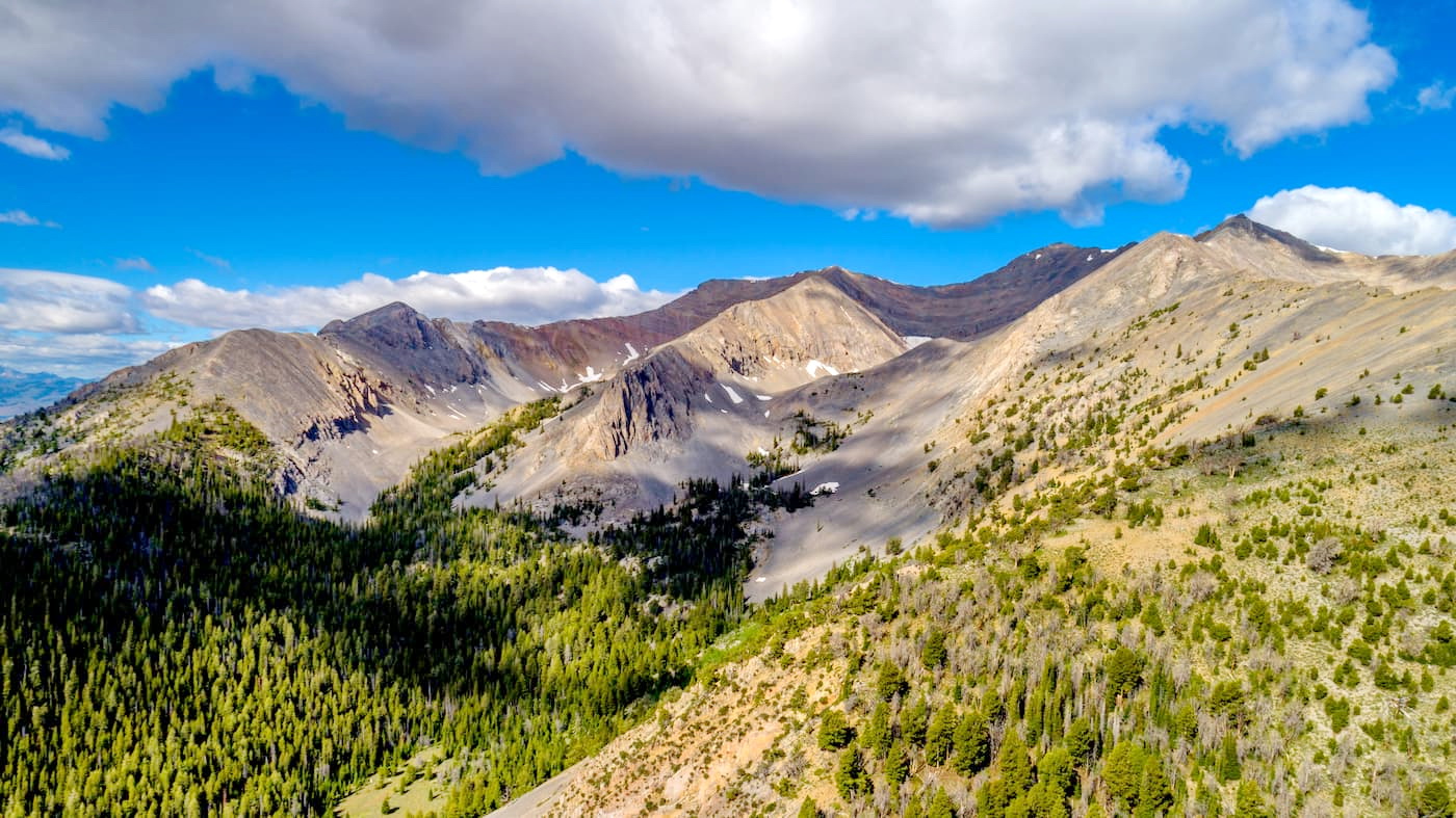 Rocky mountain ridge in Idaho during summer still with some snow