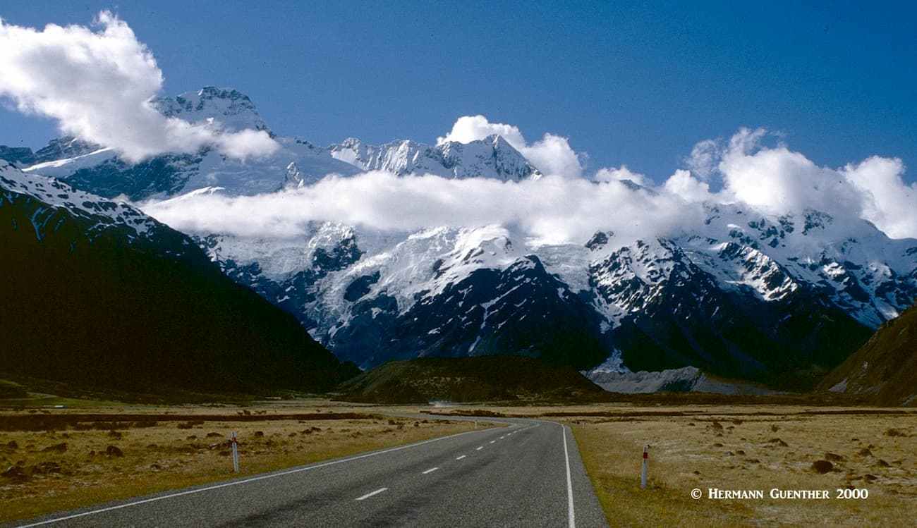 Approach to Mount Cook Village - Mount Sefton
