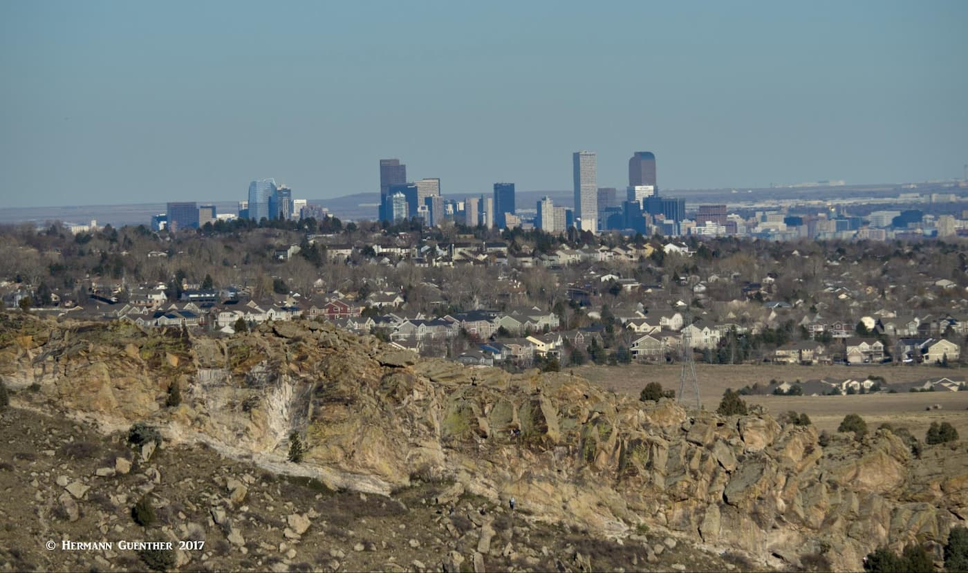 Downtown Denver from Lower Turkey Trot Trail. Mount Falcon Park