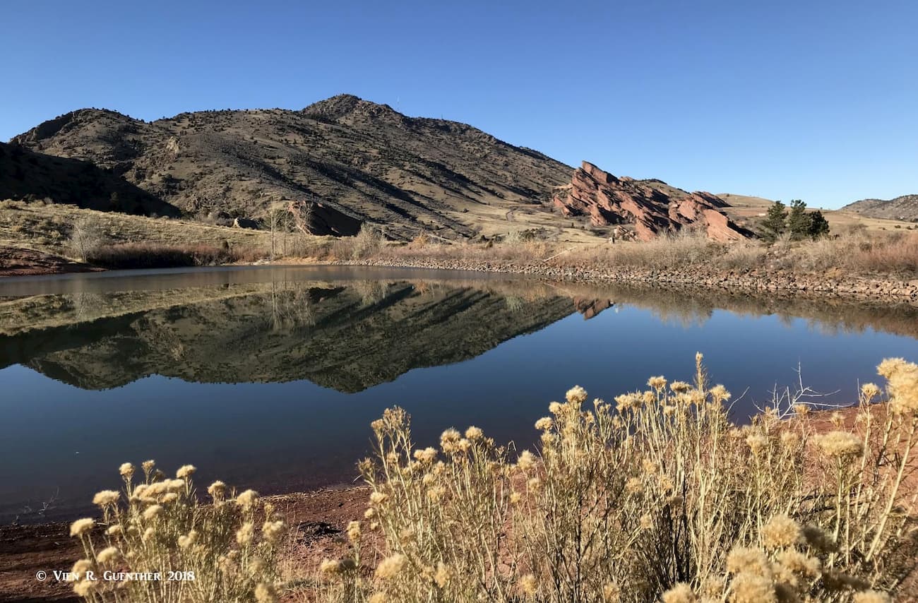 Mount Morrison and Red Rocks viewed from near Morrison Trailhead. Mount Falcon Park