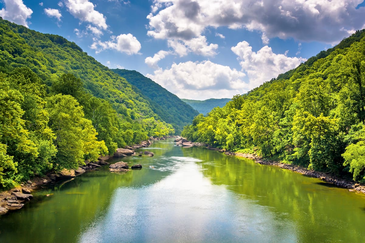 The New River, seen from Fayette Station Road, at the New River Gorge National River, West Virginia.