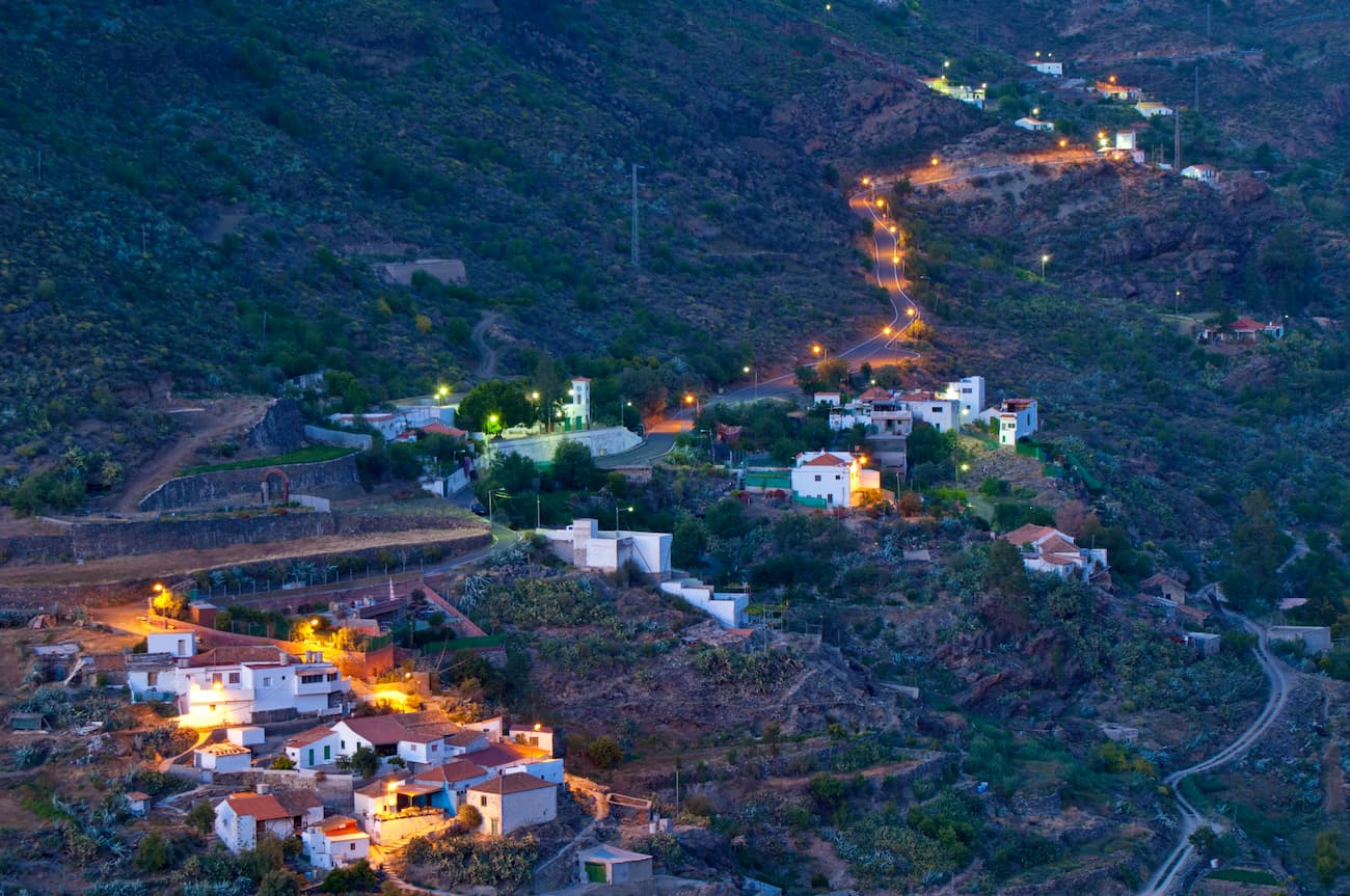 Village of El Juncal at sunset. The Nublo Rural Park. Tejeda. Gran Canaria.