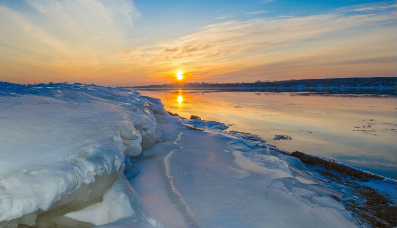 Sunset on the Kama river near the city of Perm.
