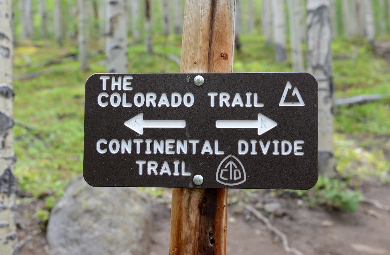 Colorado Trail hiking sign in forest