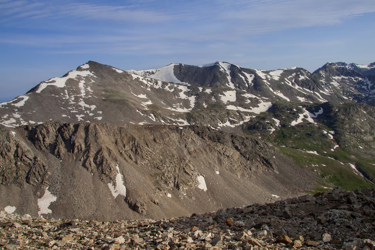 View from the summit of 14,148 elevation Mount Democrat