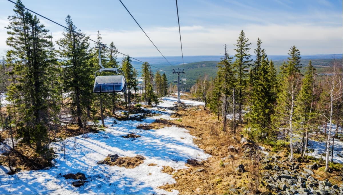 Ski resort Gora Belaya in early spring. Russia, Urals