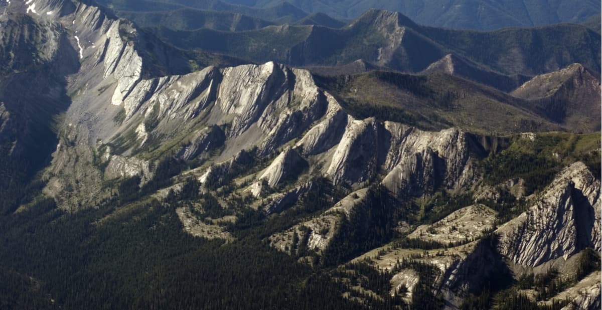 Aerial view of rock formations in Bob Marshall Wilderness