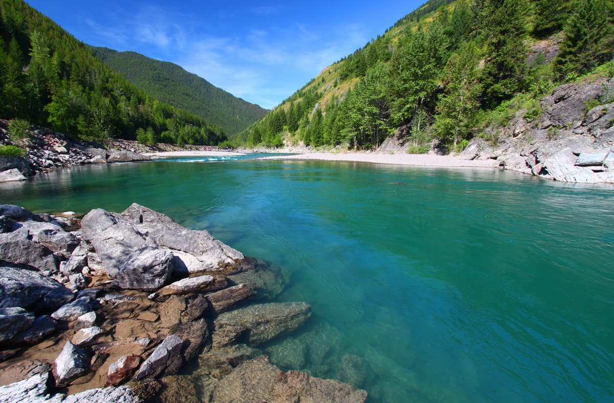 Turquoise waters of the Middle Fork Flathead River in Montana
