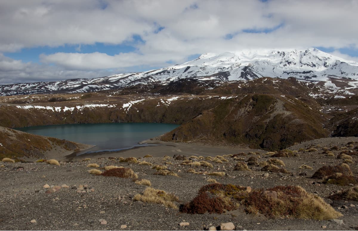 Lower Tama Lake with Mount Ruapehu
