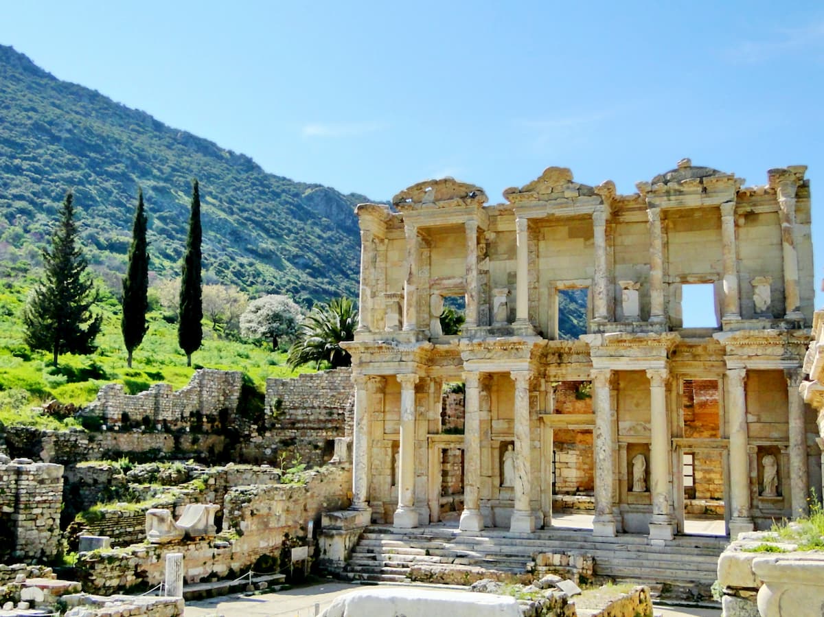 Remained ancient library in Ephesus city in Selcuk, Turkey