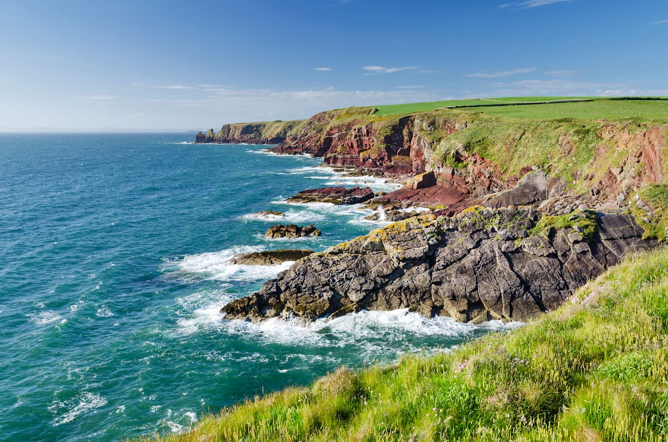 View of a beach photographed during hiking along the Pembrokeshire Coast Path. Wales Mountains