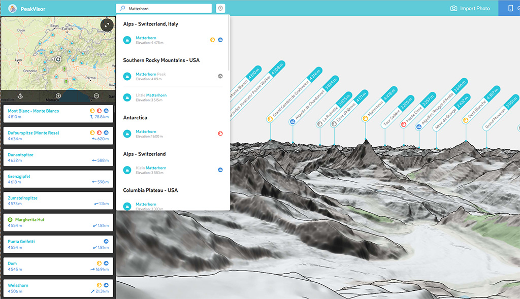 Mountain Search in PeakVisor Mountain Explorer