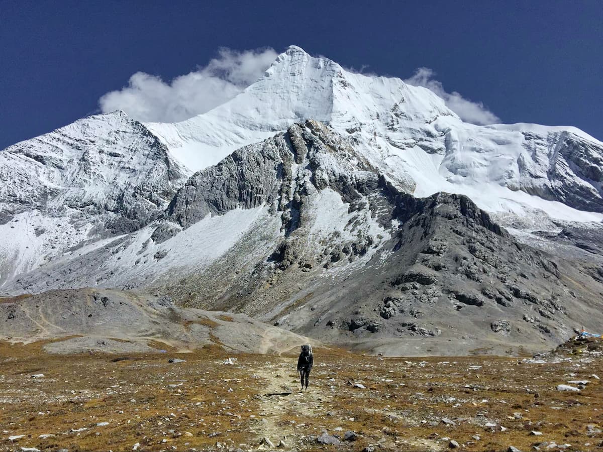 The top of the pass. Milk Lake is down the trail and to the left. Jampalyang in the background, China