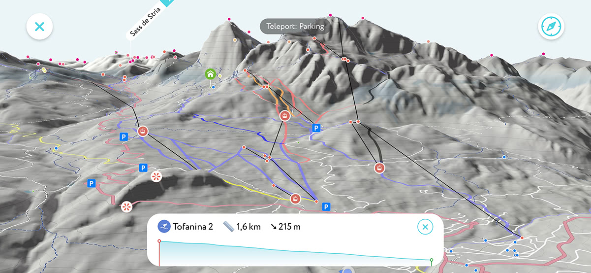 科尔蒂纳滑雪场中 Tofana 部分的 3D 地图