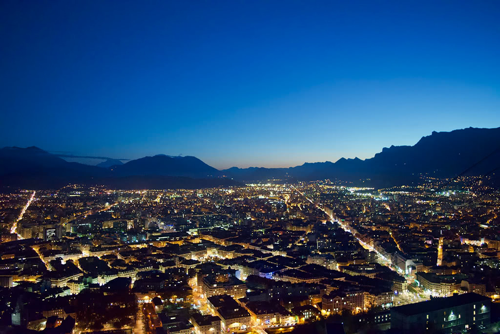 The noctural view of Grenoble from the Bastille