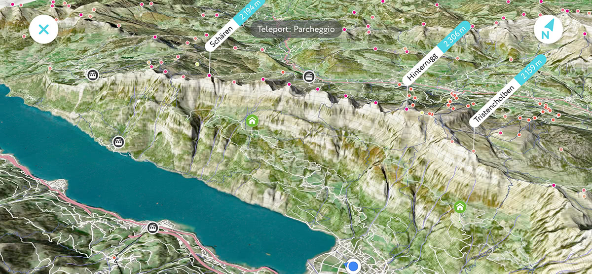 Die Schweiz in PeakVisor 3D-Karten
