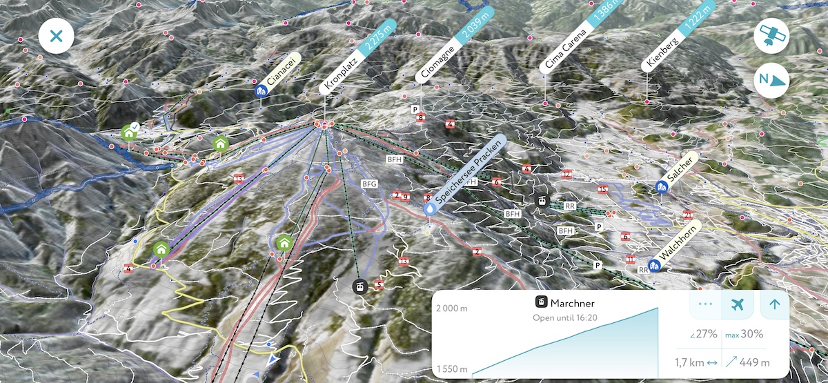 Kronplatz live Skigebiet-Infos in unserer 3D-Karte
