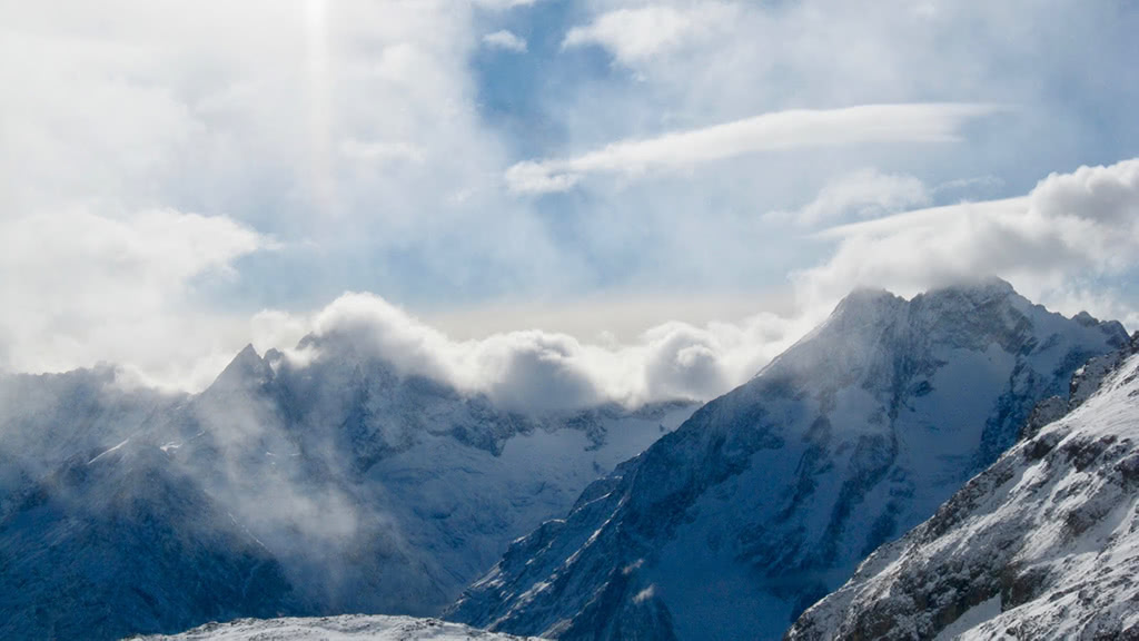 A mountain panorama from the Glacier of Mont-de-Lans of Les Deux Alpes