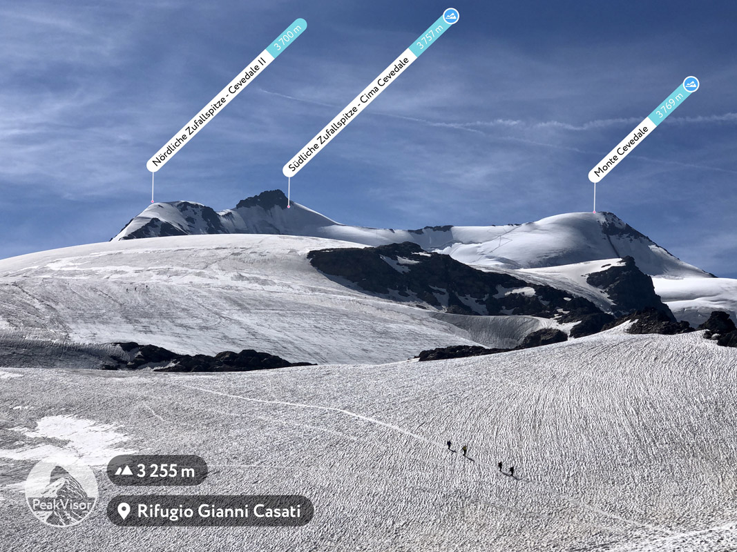 A view of Monte Cevedale and glaciers from Casati mountain hut.