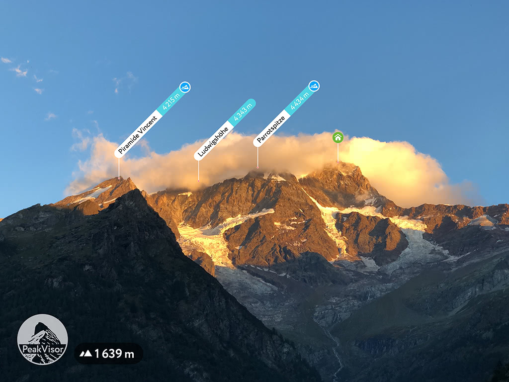 First rays of sun hit Monte Rosa