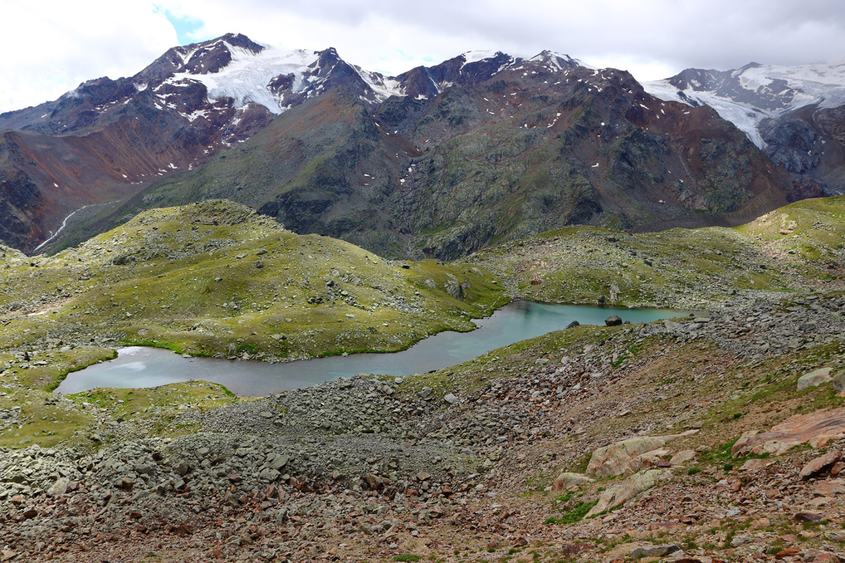 Monte Vioz and Palon de la Mare view from Lago Lungo