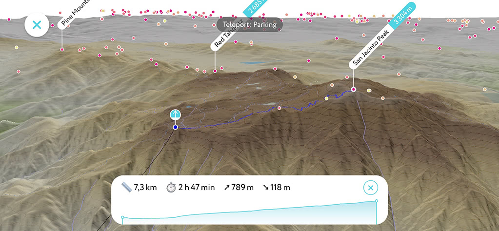 Mapa 3D del parque estatal del Monte San Jacinto en la aplicación PeakVisor
